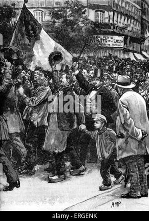 Guerre franco-allemande : la foule parisienne déclaration de guerre à l'appui, 1870. Conflit entre le Second Empire et la Banque D'Images