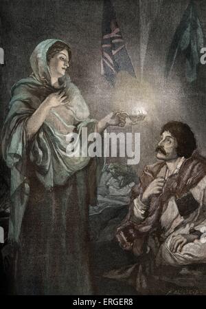 À l'hôpital de Florence Nightingale à Scutari, pendant la guerre de Crimée. Connu sous le nom de "La dame à la Lampe". 12 mai 1820 - 13 Août Banque D'Images