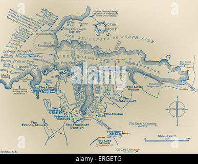 Siège de Sébastopol - carte de la défense. Siège durant la guerre de Crimée, qui dure de septembre 1854 à septembre 1855. Banque D'Images