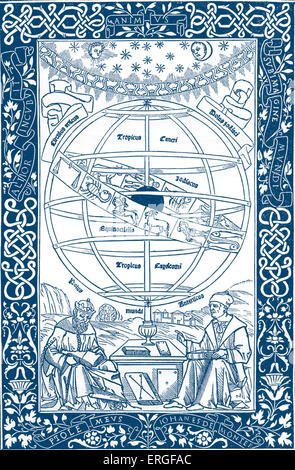 Le système de Ptolémée, expliqué par Johann Müller, appelé Regiomontanus. À partir de la reproduction de la gravure sur bois de la Banque D'Images