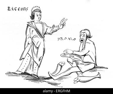 Bacchis et le pêcheur - represenative de caractères théâtre antique, de comédies de Terence. Manuscrit du 10ème siècle. Banque D'Images