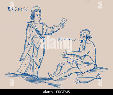 Bacchis et le pêcheur - represenative de caractères théâtre antique, de comédies de Terence. Manuscrit du 10ème siècle. Banque D'Images