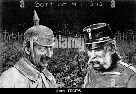 'Ist Gott mit uns" (Dieu est avec nous") - La Seconde Guerre mondiale, 1 carte postale. Montrant l'allemand et l'anglais général avec des crânes et des croisements de Banque D'Images
