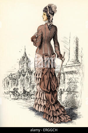 La mode des femmes écossais : 1881 . Illustration avec des Kirk et Cathédrale de St Giles en arrière-plan, dans les années 1880, Édimbourg Banque D'Images