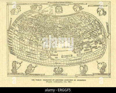 Le Monde - carte gravée par Johannes Schnitzer de Armssheim, cartographe de Ptolémée, "la géographie", 1482. Banque D'Images