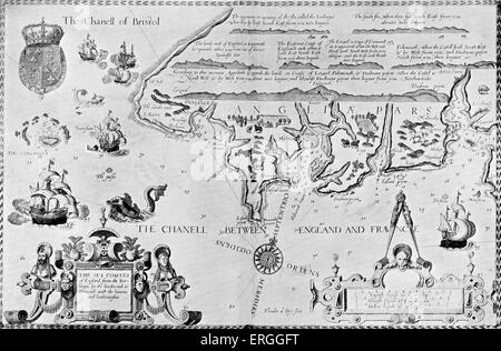 Plan de la mer côtes de l'Angleterre à partir de l'Sorlinges (Îles Scilly) dans 'Le Mariner's Mirror' par Wagenar - page de titre. Publié