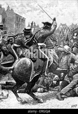 Massacre de Peterloo, St Peter's Field, Manchester, UK 16 août 1819. Chargé de cavalerie dans la foule qui s'étaient réunis à la demande de réforme represenation parlementaire. Banque D'Images