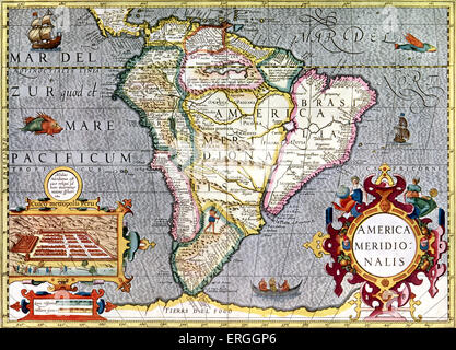 La carte de l'Amérique du Sud publié dans l'Atlas de Mercator. Amsterdam, 1633. (Titre complet : 'Atlas, ou Représenation du monde Universel Banque D'Images