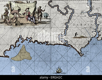 Carte de la côte de Guinée - publié dans van Keulen, "l'Atlas', 1682. (Titre complet : "La Grande et la mer nouvellement élargie- Atlas de la Waterworld contenant des descriptions exactes de toutes les côtes du monde entier". Publié à Amsterdam par Johannes van Keulen, Bochesollr (sic) et d'instruments). (Pleine tile : 'Le Grand et Sea-Atlas nouvellement élargie de la Waterworld contenant des descriptions exactes de toutes les côtes du monde entier"). Banque D'Images