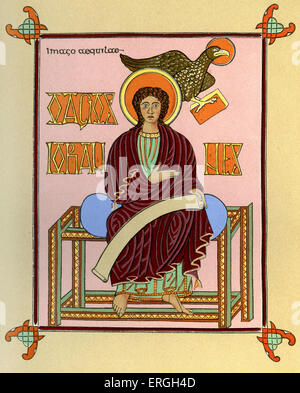 St John the Evangelist - à partir de l'Évangile de Lindisfarne. 720 A.D. Banque D'Images