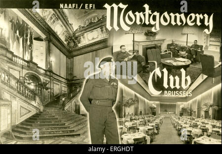 Club Montgomery, Bruxelles, Belgique - publicité pendant la Deuxième Guerre mondiale. Club géré par Marine, l'armée et l'Armée de l'air NAAFI (instituts) Banque D'Images