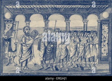Moïse donnant les Dix Commandements. Illustration d'Alcuin's Bible. Alcuin de York, l'anglais et l'ecclésiastique, 730s ou Banque D'Images