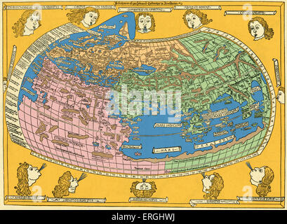 Le Monde - carte gravée par Johannes Schnitzer de Armssheim, cartographe de Ptolémée, "la géographie", 1482. Banque D'Images