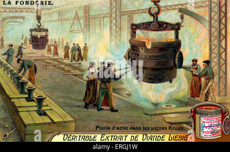 Metal Casting : Fonte acier Krupp en usine (en anglais : 'Fonte d'acier dans les usines Krupp'). Illustration de l'histoire de metal Banque D'Images