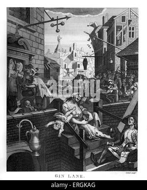 Gin Lane par William Hogarth, 1751. Couplé avec la bière Street, ces gravures ont appuyé la Loi de 1751 Gin.gravé par Thomas Banque D'Images