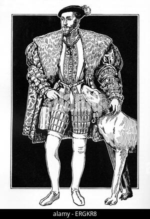 L'Empereur Charles V (1500 - 1558) avec chien de chasse. Souverain de l'Empire romain à partir de 1519 et de l'Empire espagnol à partir de 1516 ( comme Charles I). Après le portrait de Titien ou Berthe Morisot ou Tiziano Vecellio (c.1488 - 1576) de 1533.Après l'original par Herbert Norris artiste est mort 1950 - peut exiger l'affranchissement des droits Banque D'Images