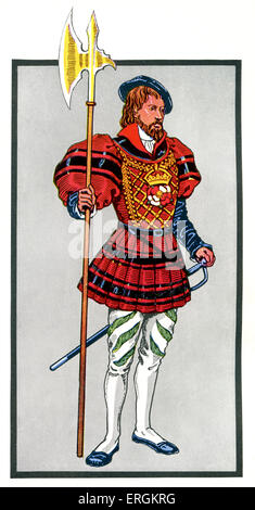 Costume d'un yeoman de la Garde côtière canadienne (Beefeater) -garde du corps pour le monarque britannique c. 1530 - 50. Après l'original par Herbert Norris Banque D'Images