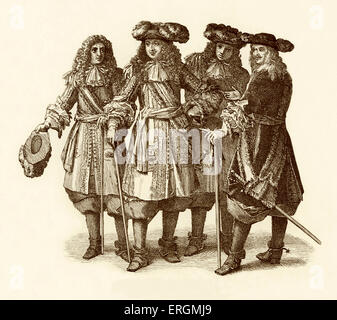 Louis XIV avec des officiers et du personnel. Louis XIV (1638-1715), Roi de France, après une tapisserie à Versailles. Banque D'Images