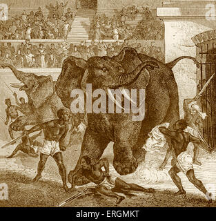 Jeux au Circus Maximus de Rome antique. Les prisonniers noirs/captifs éléphants. combat Les courses de chars stadium. Banque D'Images