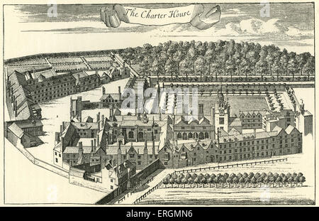 Chartreuse de Londres en 1611. Le site a été reconstruit en 1545 après la dissolution de l'Monastaries. Thomas Sutton a doté la Banque D'Images