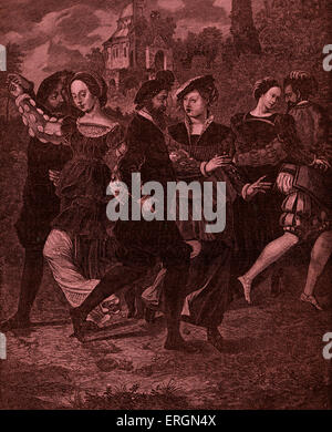 La danse Photo par Hans Holbein (1497-1543). Les danseurs sont, de gauche à droite, le Roi Henry VIII, Anne Boleyn, Thomas Howard, Banque D'Images