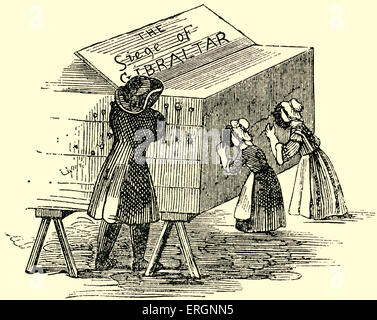 Peep Show, le siège de Gibraltar à Bartholomew Fair London, 1728.( Bartholomew Fair a eu lieu chaque année le 24 août à partir de Banque D'Images