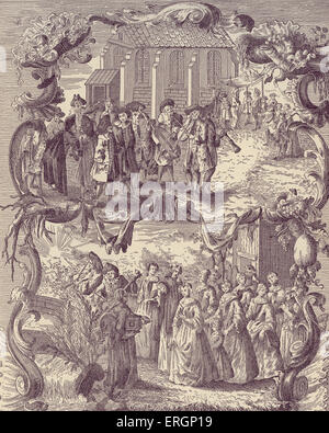 Les processions de mariage juif, des Juifs allemands, 18e siècle. Marié avec musiciens à top image comme il fait son chemin à la Banque D'Images