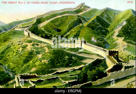 Grande Muraille de Chine près de la côte, à Hong Kong. Vue paysage. Au début du xxe siècle. La Chine, Hong Kong sous administration britannique. Banque D'Images