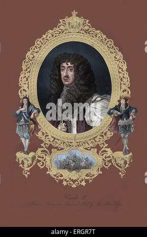 Charles II, portrait. Monarch des trois royaumes d'Angleterre, d'Écosse et d'Irlande à partir de 1660-1685. 29 mai 1630 - 6 Février Banque D'Images