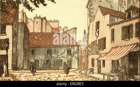 PARIS - Place du Tertre, à Montmartre. 19thC Illustration Banque D'Images