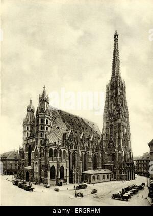 St Stephen's Cathedral à Vienne (Stefans Dom), au tournant du siècle. Scène de rue. Banque D'Images