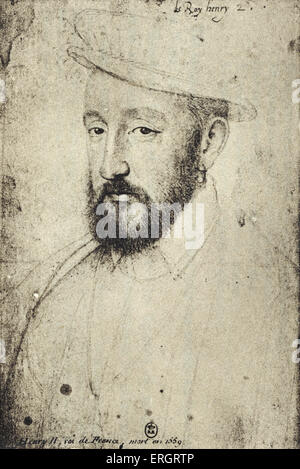 Henry Henri II, Roi de France - gravure portrait. Noble français 31 mars 1519 - 10 juillet 1559. Protecteur des arts - Banque D'Images