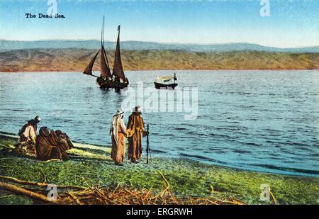 La mer Morte. Carte postale du début des années 1900 avec une seule voile Banque D'Images