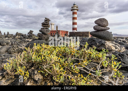 Toston phare avec le musée de la pêche , El Cotillo, Fuerteventura, Iles des Canaries, l'Atlantique Banque D'Images