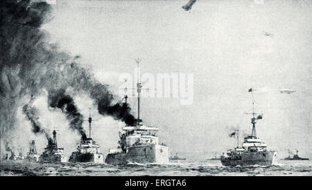 "La reddition de la flotte allemande' - illustration de l'abandon de la marine allemande à la fin de la Première Guerre mondiale, 1918. mer. Banque D'Images