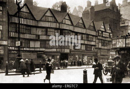 Holborn, vieilles maisons sur High Holborn, Londres Centre - rue animée avec le bus, les gens marcher et faire du shopping. Carte postale. Au début du xxe Banque D'Images