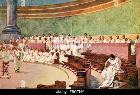 L'Empire romain - le Sénat assemblé dans un temple. Romains, tunique blanche, conseil, TOGA, toges. Illustration par J Williamson. Banque D'Images