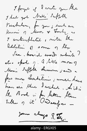 Lettre d'Edward Fitzgerald. Manuscrit signé. EF : écrivain et poète, 31 mars 1809 - 14 juin 1883. Banque D'Images