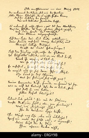 Un Gleimen ode de Friedrich Gottlieb Klopstock. Handwwritten manuscrit daté 1752. Poète allemand : 2 juillet 1724 - 14 mars 1803. Banque D'Images