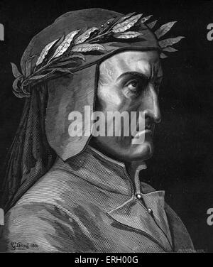 Dante Alighieri, portrait de profil avec couronne de laurier. Poète italien, 1265-1321. Banque D'Images