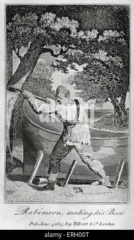 La vie et les Aventures de Robinson Crusoé de Daniel Defoe.Caption indique 'Robinson faire son bateau". Première publiished Banque D'Images