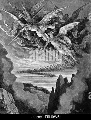 Le paradis perdu de Milton. Paradis perdu a été publié pour la première fois en 1674. Légende : Afin d'innombrables ont été ceux de mauvais anges vu planant sur l'aile sous la chape de l'enfer. Illustration par Doré. John Milton : décembre 9, 1608 - 8 novembre 1674 Banque D'Images