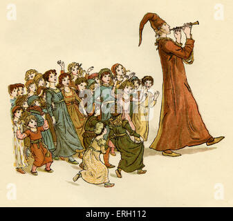 Le joueur de flûte de Hamelin : 'La musique merveilleuse avec des cris et des rires". Illustration par Kate Greenaway, 1888. KG : Anglais Banque D'Images