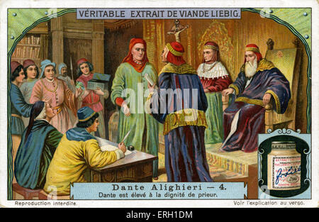 Avec la Société Dante Alighieri de Florence. ( Publicité carte Liebig - Dante Alighieri Dante (4) est un eleve la dignité de Banque D'Images