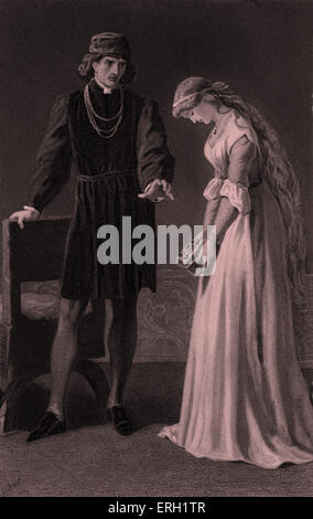 Hamlet (Acte III, scène 1), pièce de William Shakespeare. Hamlet et Ophélie. 'Hamlet : "Je t'aimais pas." Ophélia :' J'ai été le plus déçu.'' peint par J D Watson, gravée par S Smith. William Shakespeare, poète et dramaturge anglais, baptisé le 26 avril 1564 - 23 avril 1616. Banque D'Images