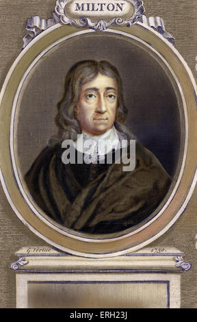 John Milton - portrait. Poète anglais, 9 décembre 1608 - 8 novembre, 1674. Version colorisée. Banque D'Images