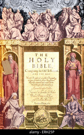 La Sainte Bible publié 1611 connu sous le nom de King James Version'. Titlepage lit «Conteyning La Sainte Bible, l'Ancien Testament Banque D'Images