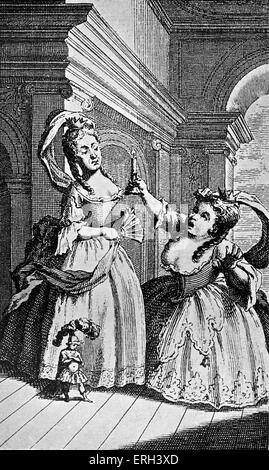 Henry Fielding, Tom Pouce ' ', 1730. Frontispice par Hogarth (1697-1764), gravure par Vandergucht. La romancière anglaise et Banque D'Images