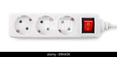Close up of extension multiprise isolated on white Banque D'Images