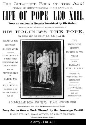 "La vie du Pape Léon XIII'-poster la promotion du livre. Livre publié en six langues par Mark Twain et Charles L. Webster 's Banque D'Images
